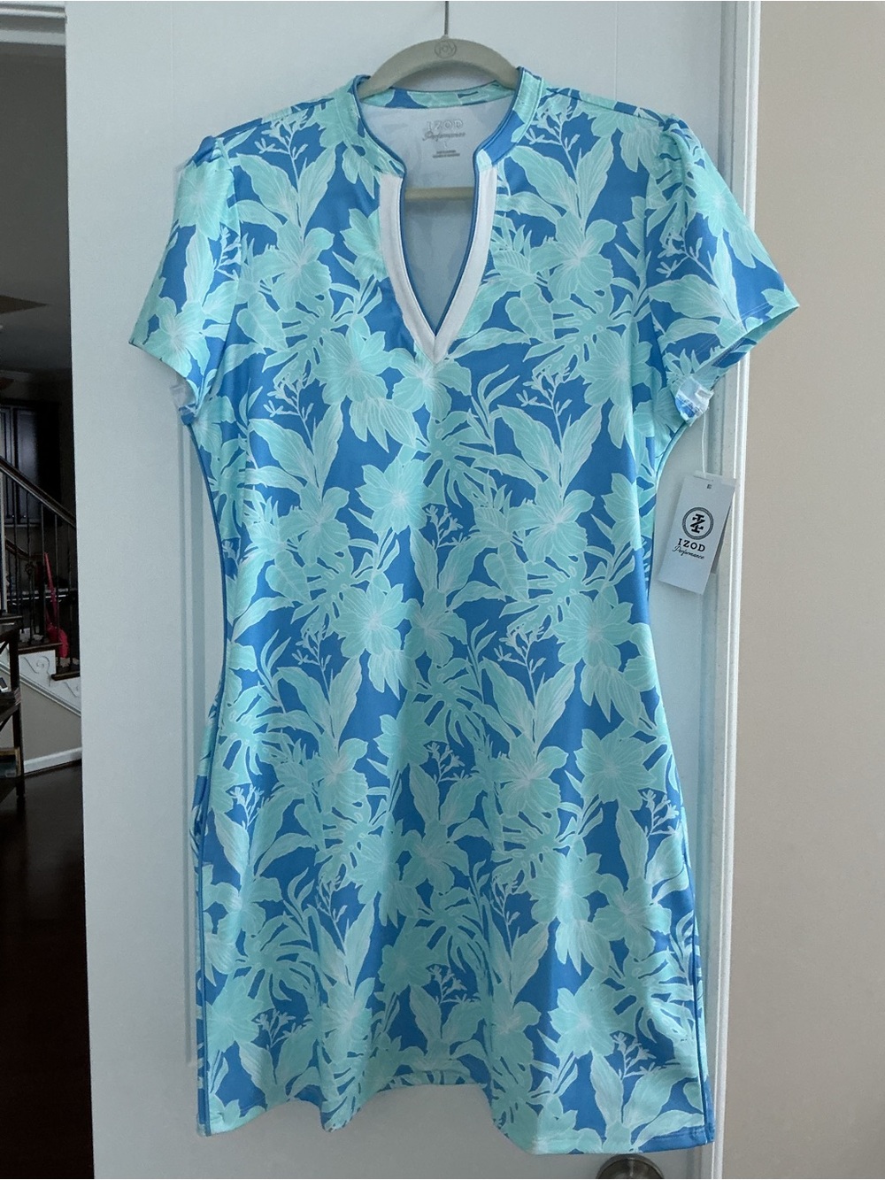 Izod Blue & Aqua-Print Short Sleeve Dress